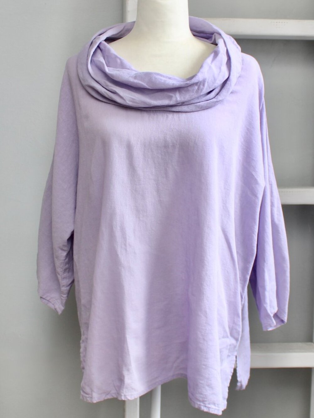 CHRISTOPHER CALVIN Oversize Tunic Cowl Neck Blouse Cotton Linen Purple Size XL